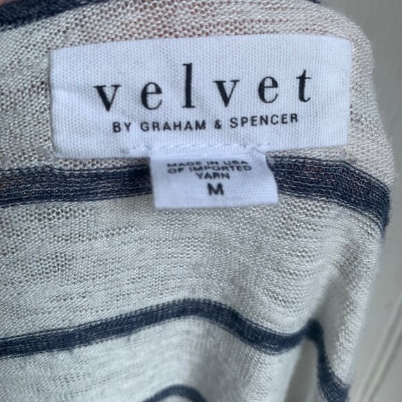 Velvet Graham & Spencer Coastal Blue White striped Open Cardigan Tie front - M - Picture 5 of 11